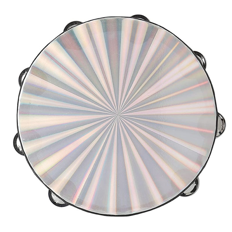 Musfunny Radiant Tambourine 10 inch for Adults 2-Row Jingles Bell Reflective Tambourines Hand Held Drum Musical Instrument for Kids Education KTV Party Church - 10 inch - Image 2